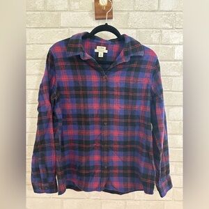 LL Bean Women's Scotch Plaid Flannel Shirt, Tunic Relaxed Fit Size M #1879